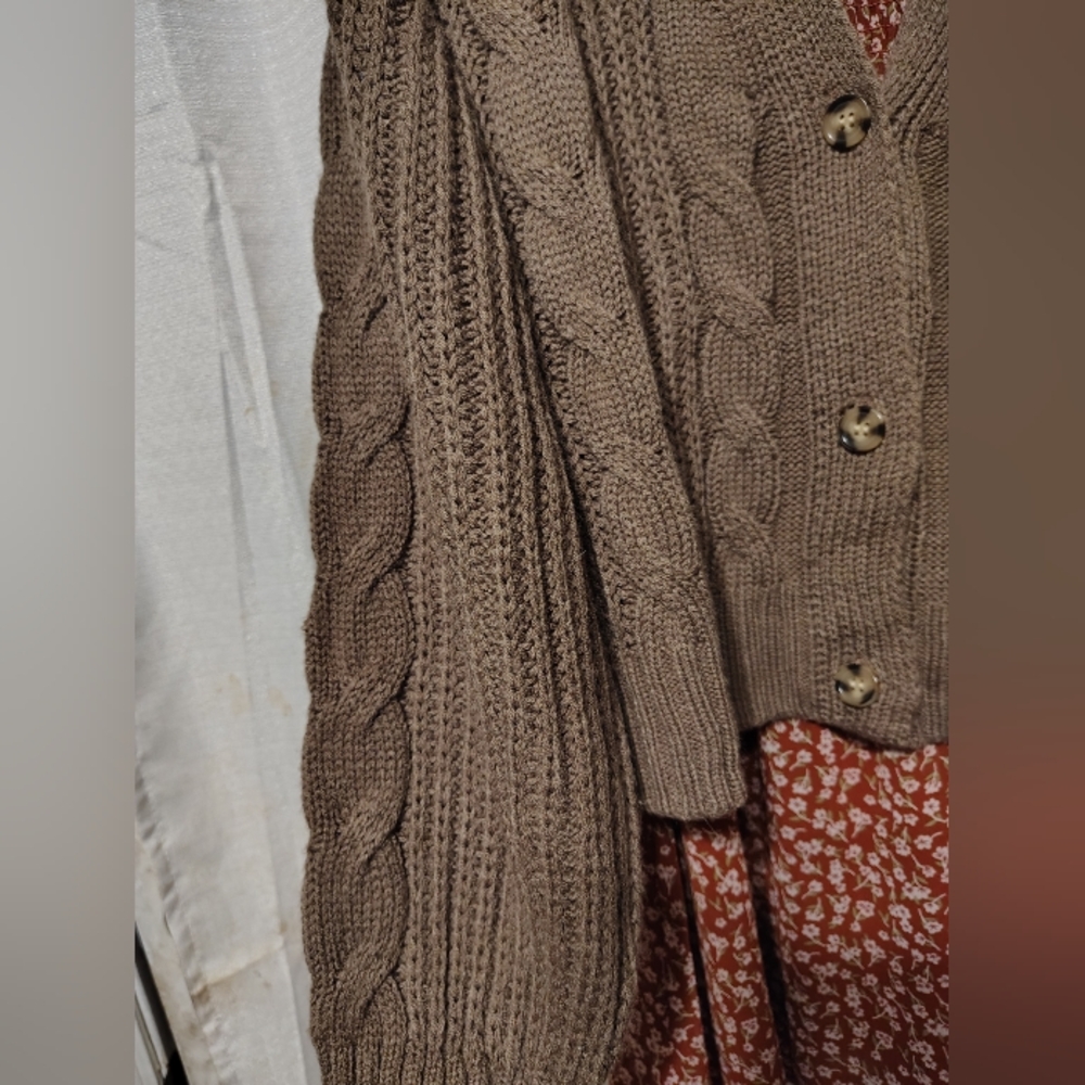 SO Goods For Life Cable Knit Cropped Button-Front Brown XL Sonoma - Picture 4 of 7